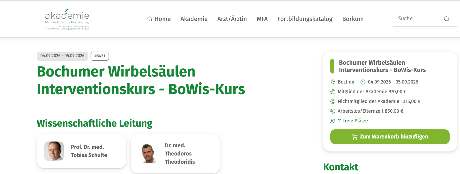 Bochumer Wirbelsäulen Interventionskurs - BoWis-Kurs